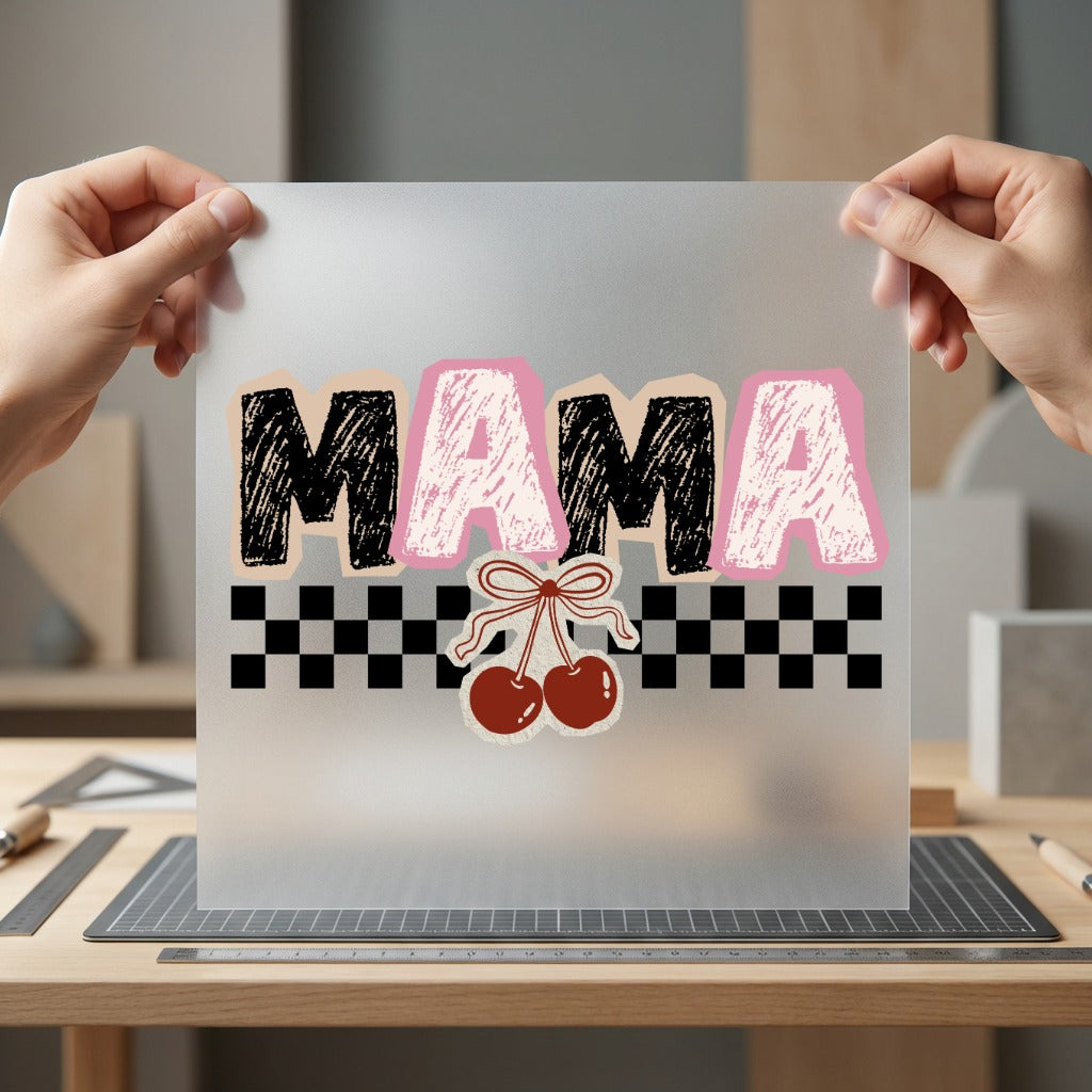 Mama Checkered Cherries Retro Mom Mama Ready to Press DTF Transfer for Dtf