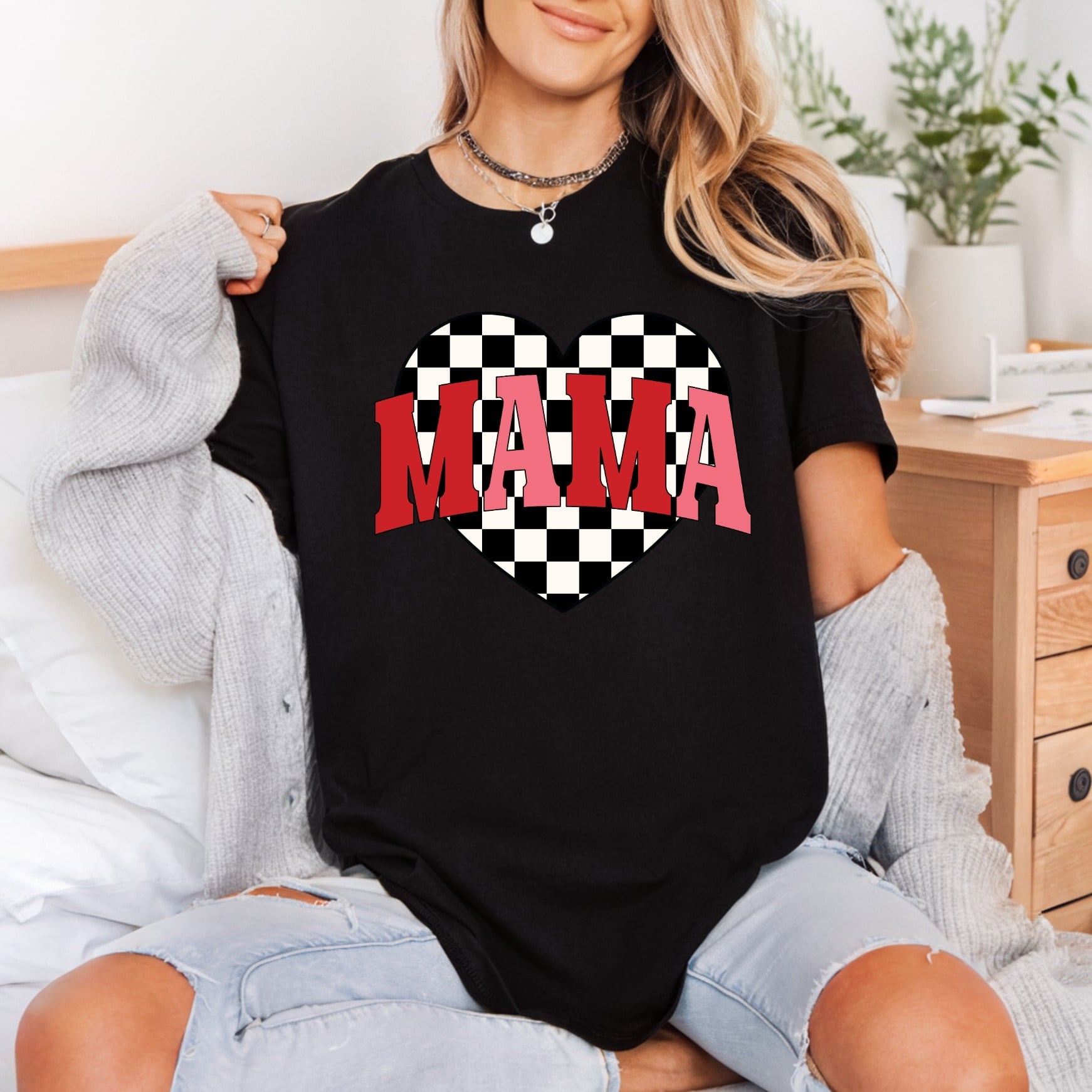 Mama Checkered Heart Retro Mom Mama Ready to Press DTF Transfer for Dtf