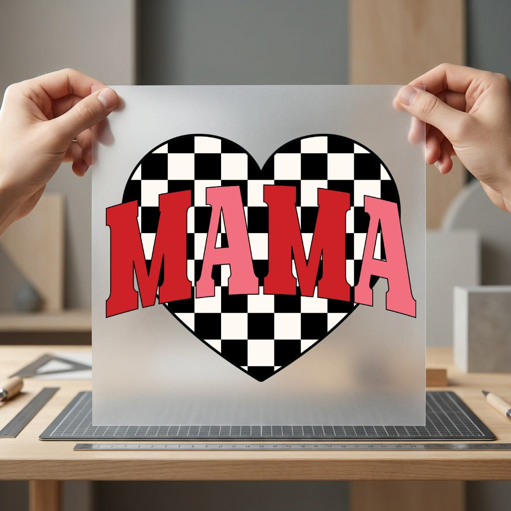 Mama Checkered Heart Retro Mom Mama Ready to Press DTF Transfer for Dtf