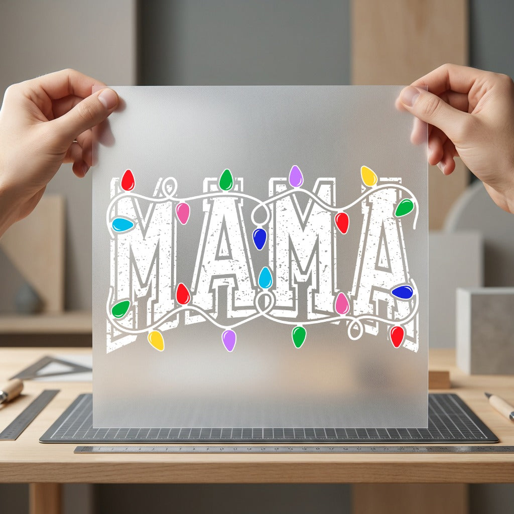 Mama Christmas Lights Festive Christmas Mom Ready to Press DTF Transfer for Dtf