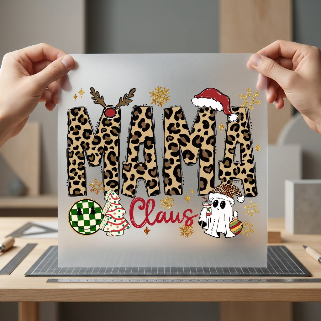 Mama Claus Leopard Christmas Christmas Mom Ready to Press DTF Transfer for Dtf