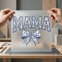 Mama Floral Bow Blue Mom Mama Ready to Press DTF Transfer for Dtf