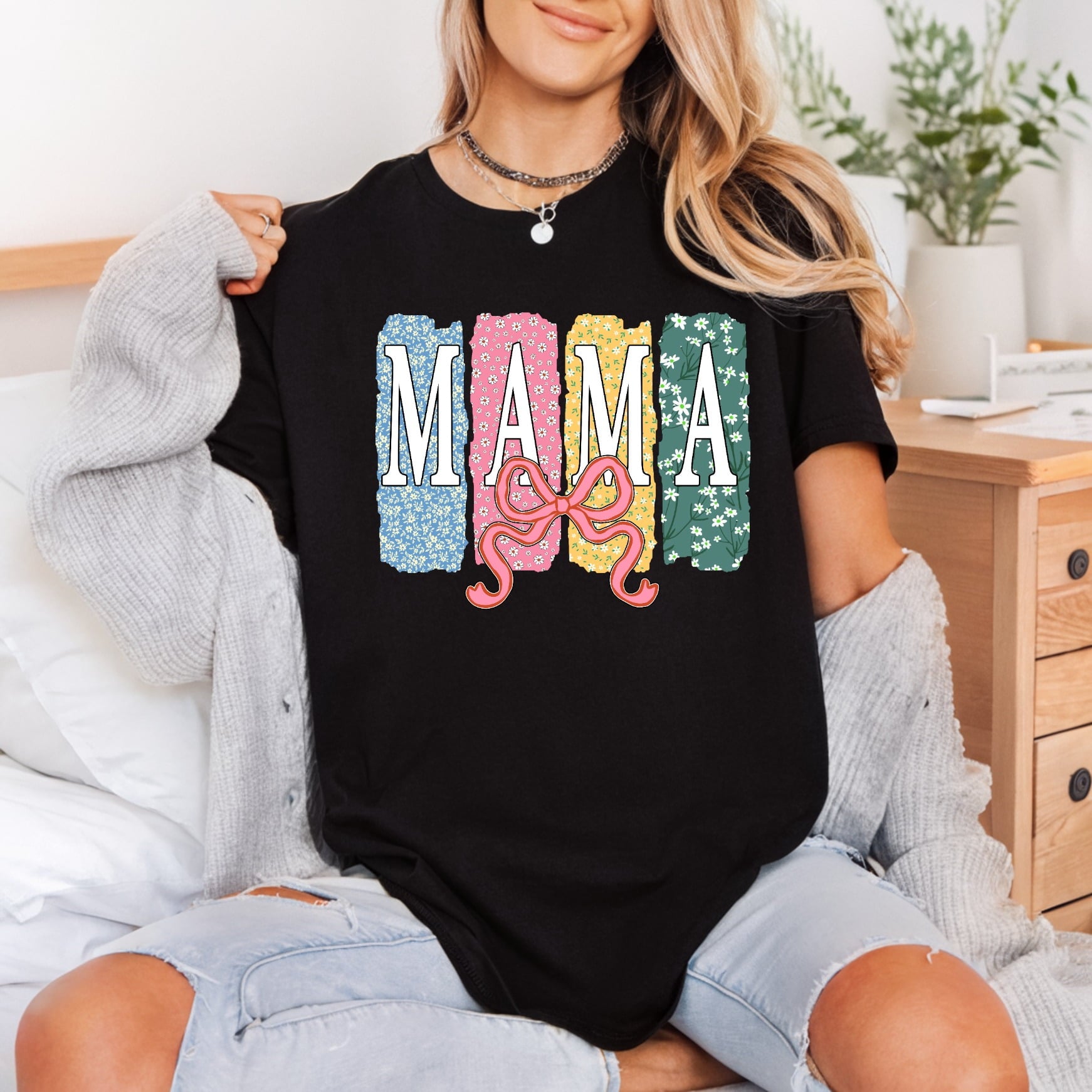 Mama Floral Bow Diy Mom Boho Ready to Press DTF Transfer for Dtf