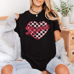 Mama Heart Checkered Retro Mom Mama Ready to Press DTF Transfer for Dtf