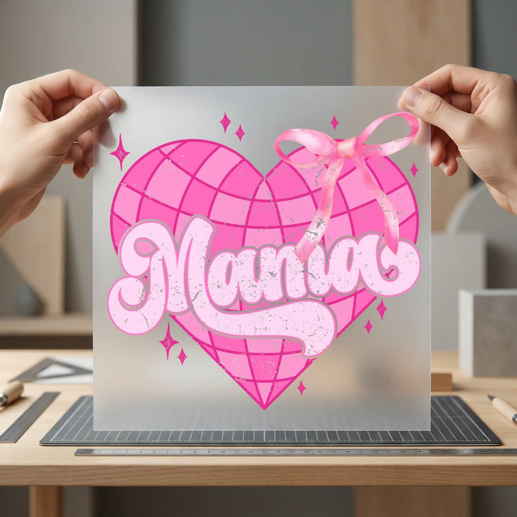 Mama Heart Globe Pink Mom Mama Ready to Press DTF Transfer for Dtf