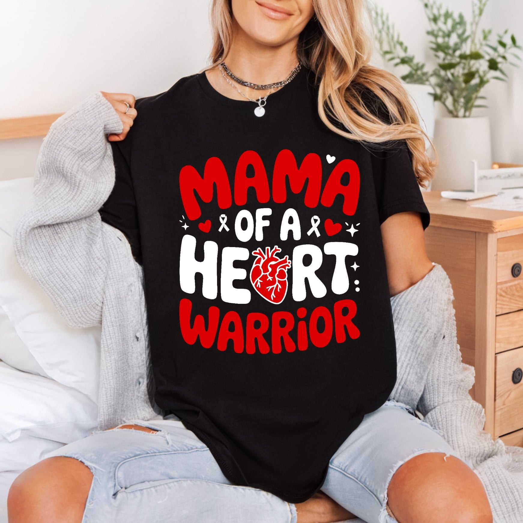 Mama Heart Warrior Red Mom Ready to Press DTF Transfer for Dtf