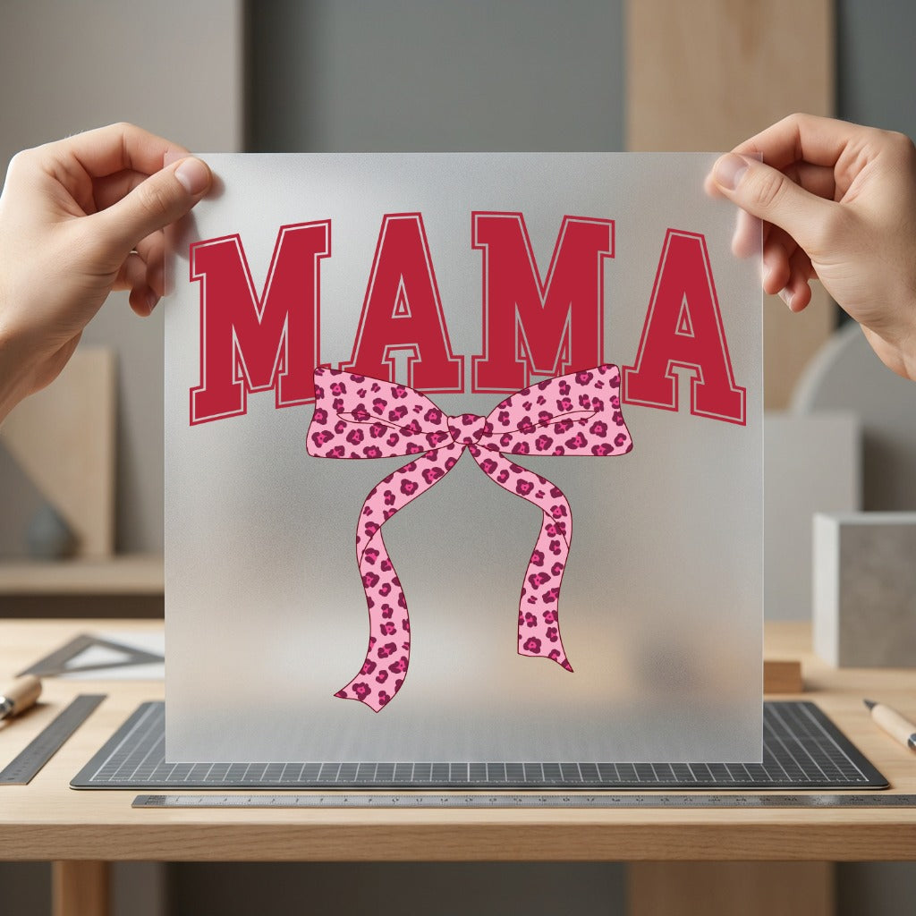 Mama Leopard Bow Pink Mom Mama Ready to Press DTF Transfer for Dtf