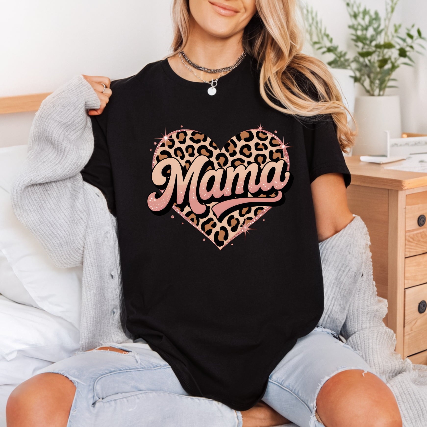 Mama Leopard Heart Retro Mom Mama Ready to Press DTF Transfer for Dtf
