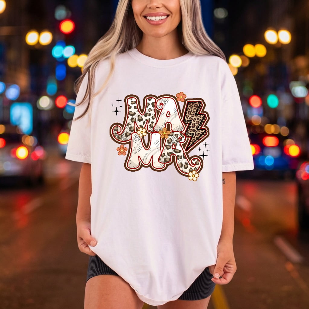 Mama Lightning Leopard Retro Mom Mama Ready to Press DTF Transfer for Dtf