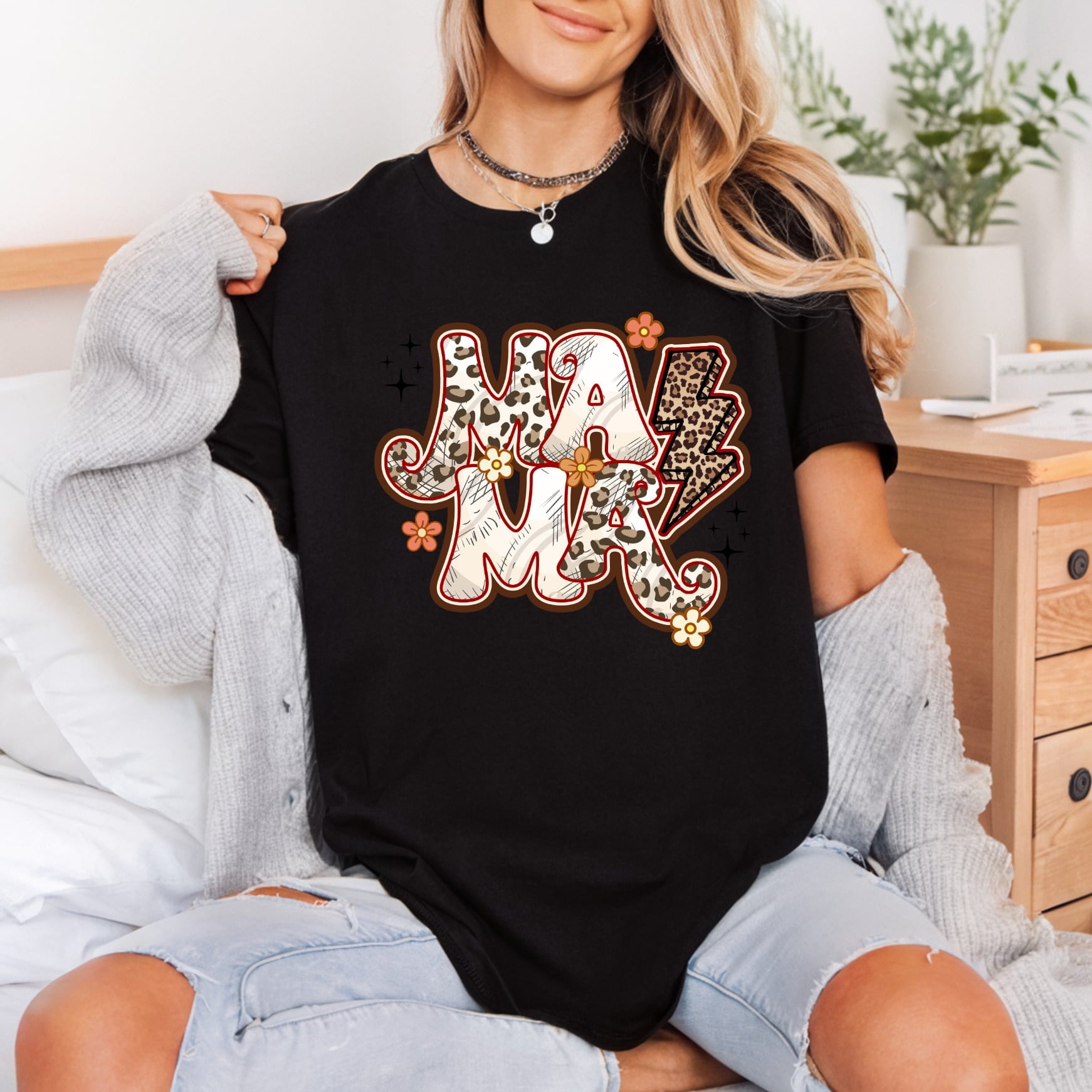 Mama Lightning Leopard Retro Mom Mama Ready to Press DTF Transfer for Dtf