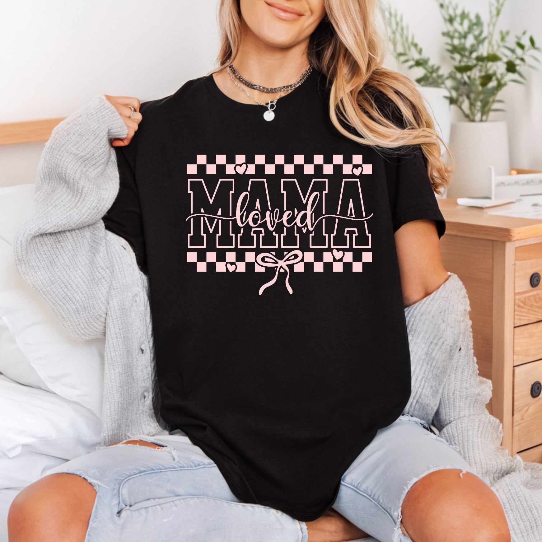 Mama Loved Pink Checkered Valentine Mom Ready to Press DTF Transfer for Dtf