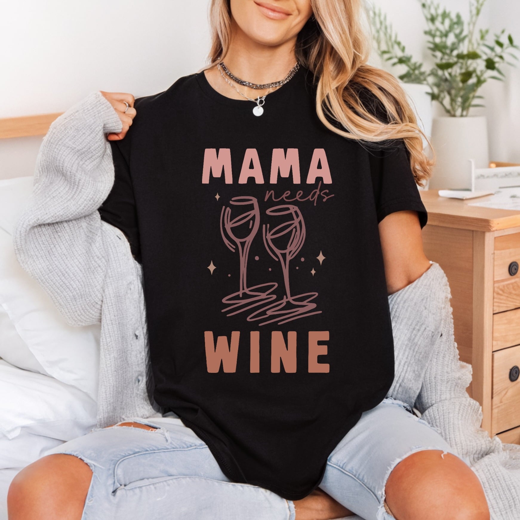 Mama Needs Wine Humorous Mom Mama Ready to Press DTF Transfer for Dtf