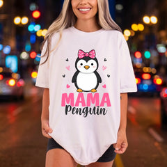 Mama Penguin Bow Diy Mom Mama Ready to Press DTF Transfer for Dtf