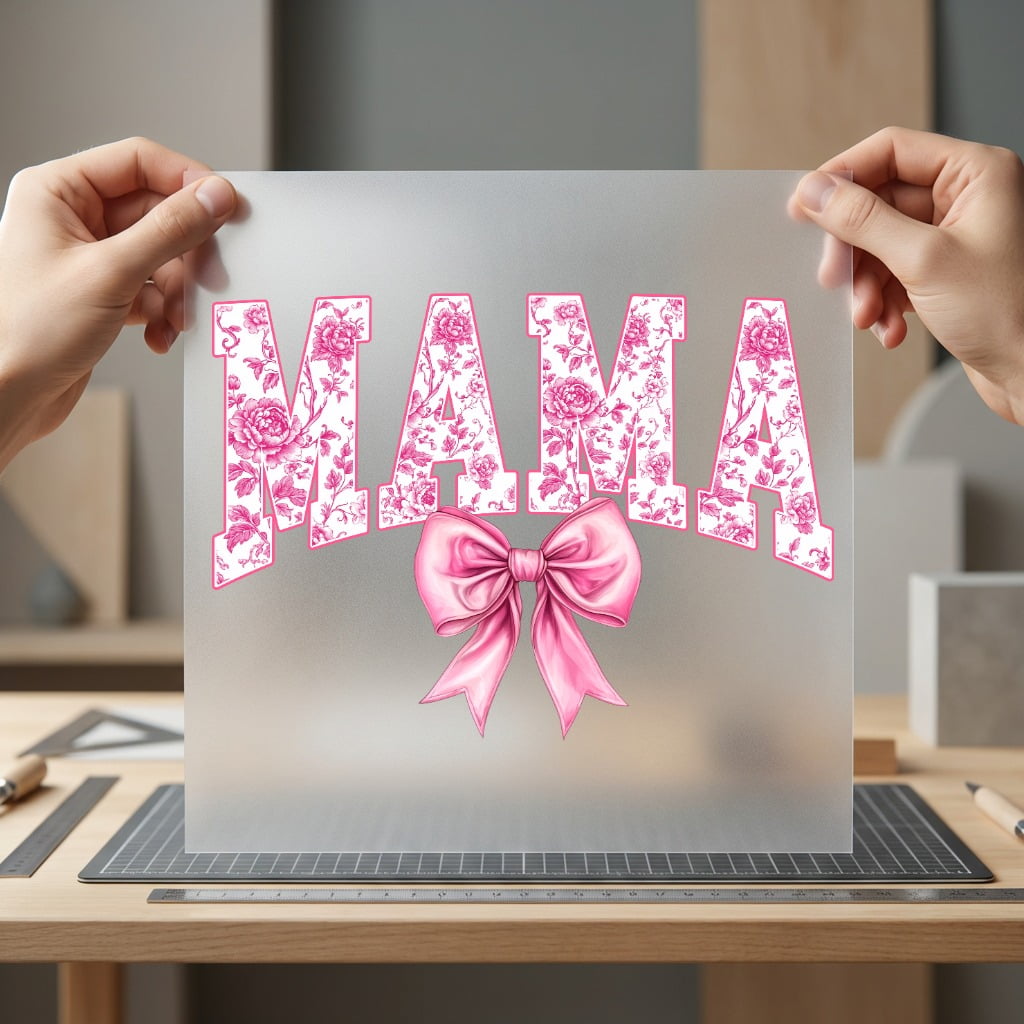 Mama Pink Floral Bow Mom Mama Ready to Press DTF Transfer for Dtf