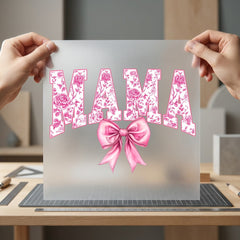 Mama Pink Floral Bow Mom Mama Ready to Press DTF Transfer for Dtf