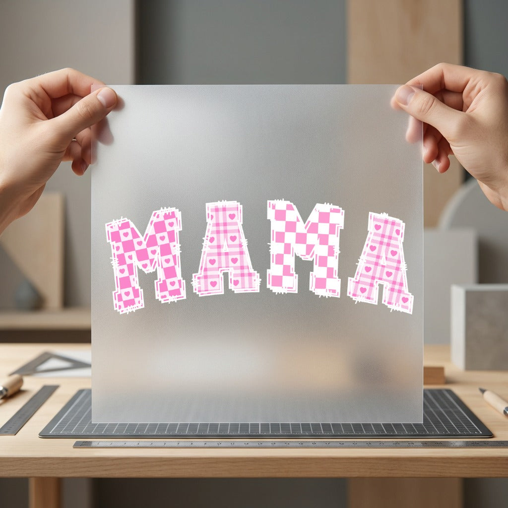 Mama Pink Plaid Hearts Valentine Mom Ready to Press DTF Transfer for Dtf
