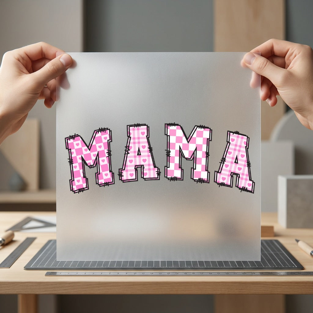 Mama Pink Plaid Hearts Valentine Mom Ready to Press DTF Transfer for Dtf