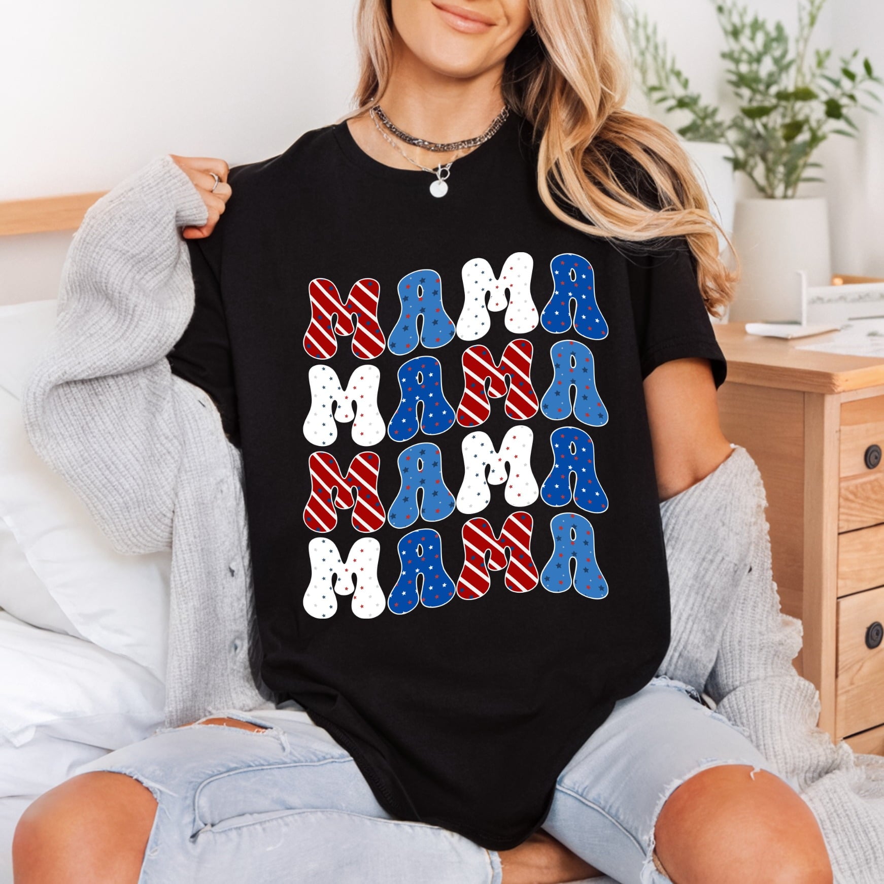 Mama Retro Patriotic Letters 4th Of July Patriotic Ready to Press DTF Transfer for Dtf
