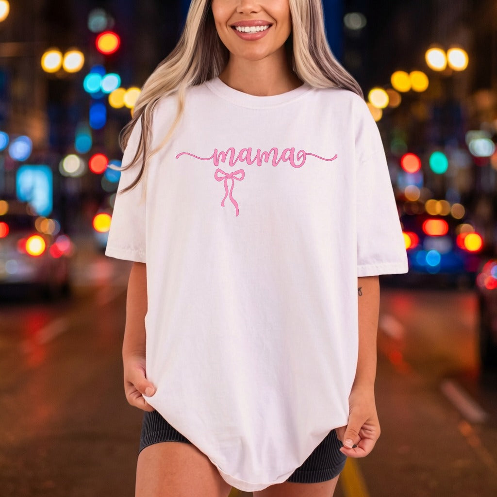Mama Script Bow Pink Mom Mama Ready to Press DTF Transfer for Dtf