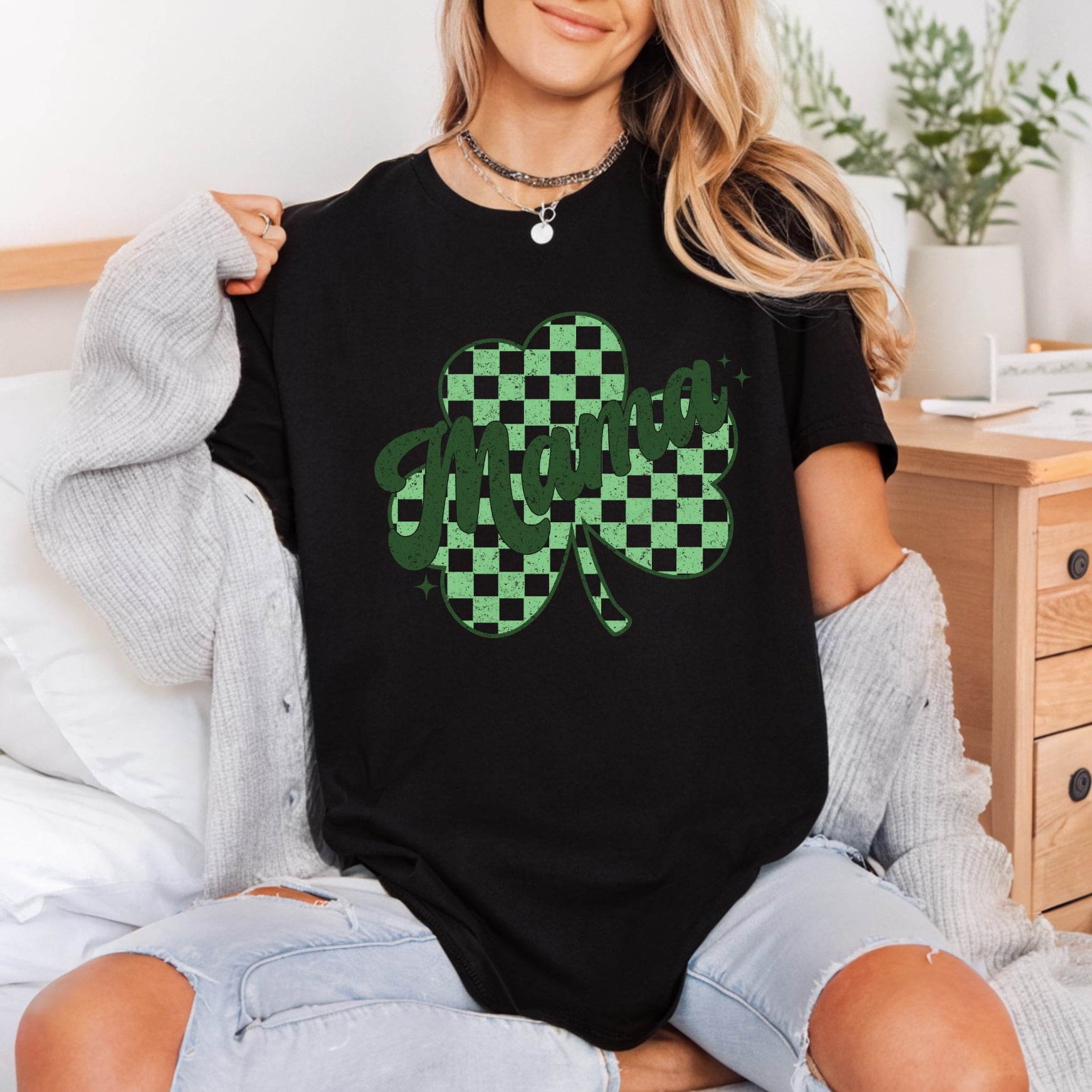 Mama Shamrock Checkered Patrick Mom Mama Ready to Press DTF Transfer for Dtf
