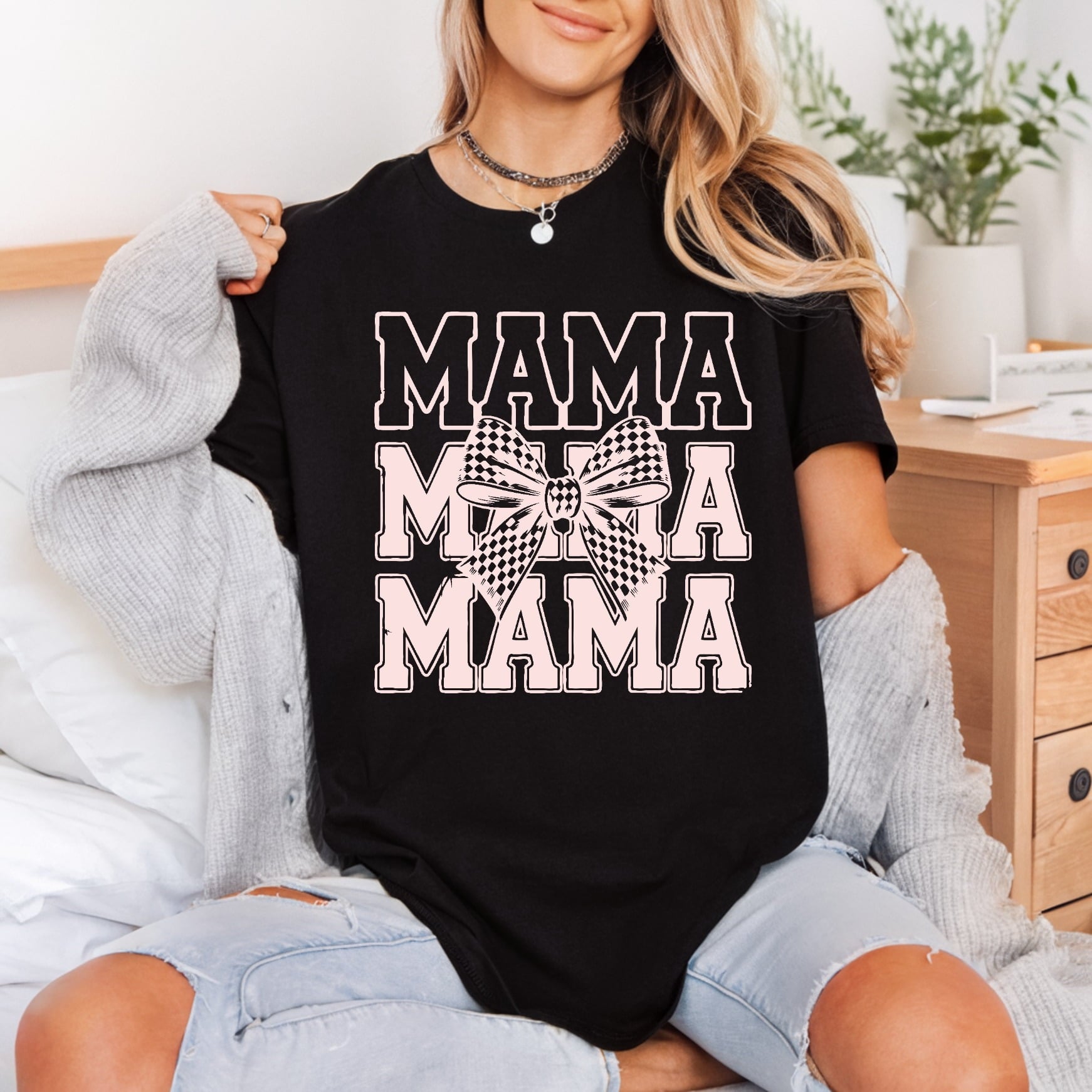 Mama Stacked Bow Retro Mom Mama Ready to Press DTF Transfer for Dtf