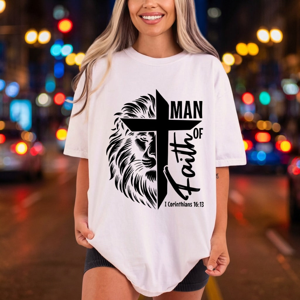 Man Faith Lion Cross Christian Faith Ready to Press DTF Transfer for Dtf