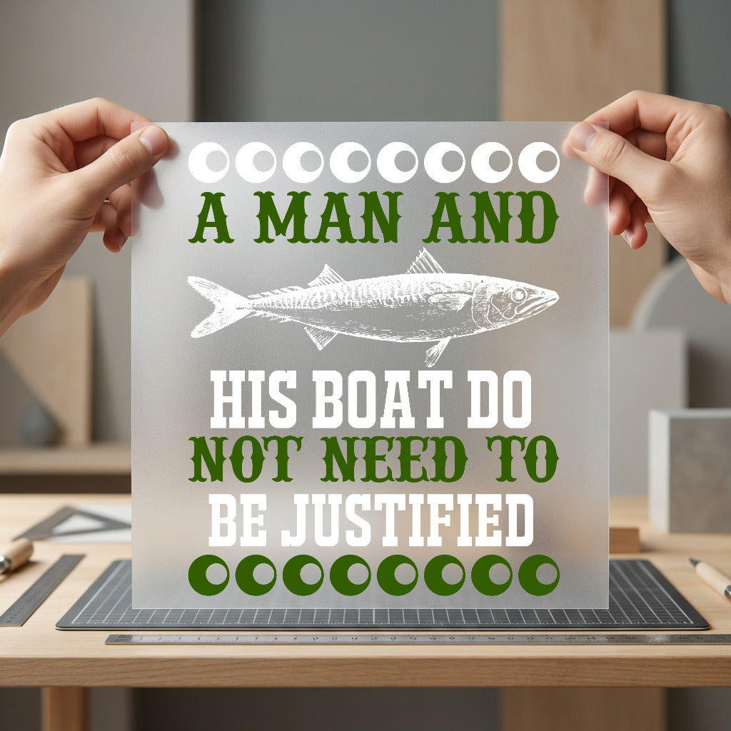 Man His Boat Fishing Marine Dad Ready to Press DTF Transfer for Dtf