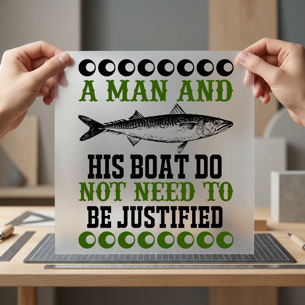 Man His Boat Fishing Marine Dad Ready to Press DTF Transfer for Dtf