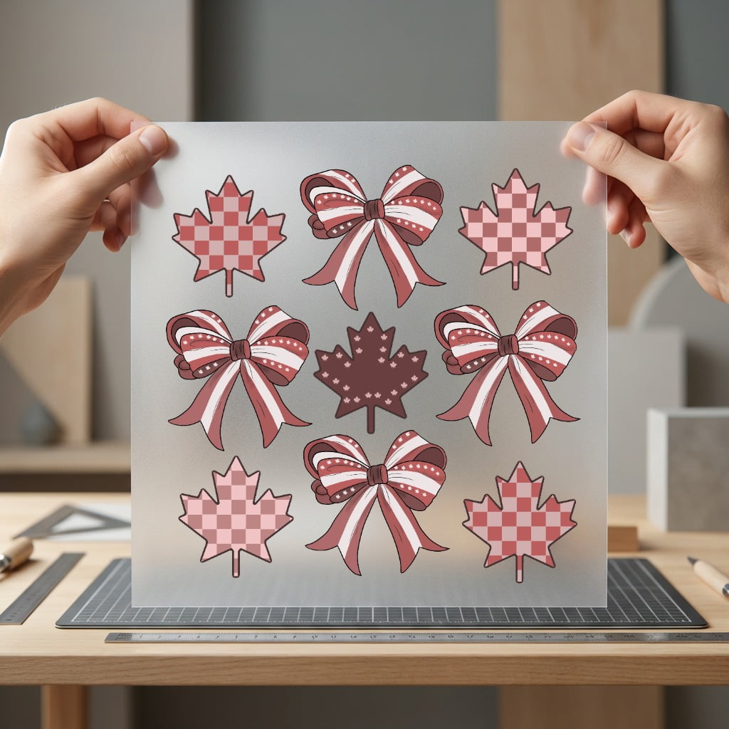 Maple Leaf Bow Pattern Usa Country Ready to Press DTF Transfer for Dtf
