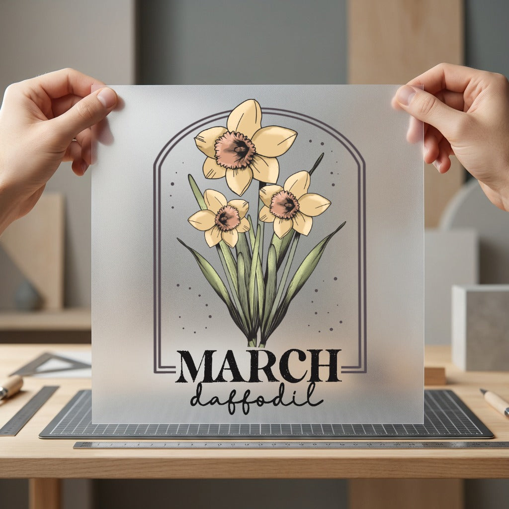 March Daffodil Floral Botanical Floral Ready to Press DTF Transfer for Dtf