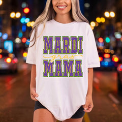 Mardi Gras Mama Distressed Mardi Gras Mom Ready to Press DTF Transfer for Dtf