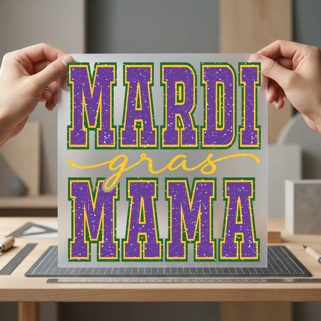 Mardi Gras Mama Distressed Mardi Gras Mom Ready to Press DTF Transfer for Dtf