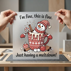 Meltdown Snowman Funny Christmas Christmas Winter Ready to Press DTF Transfer for Dtf