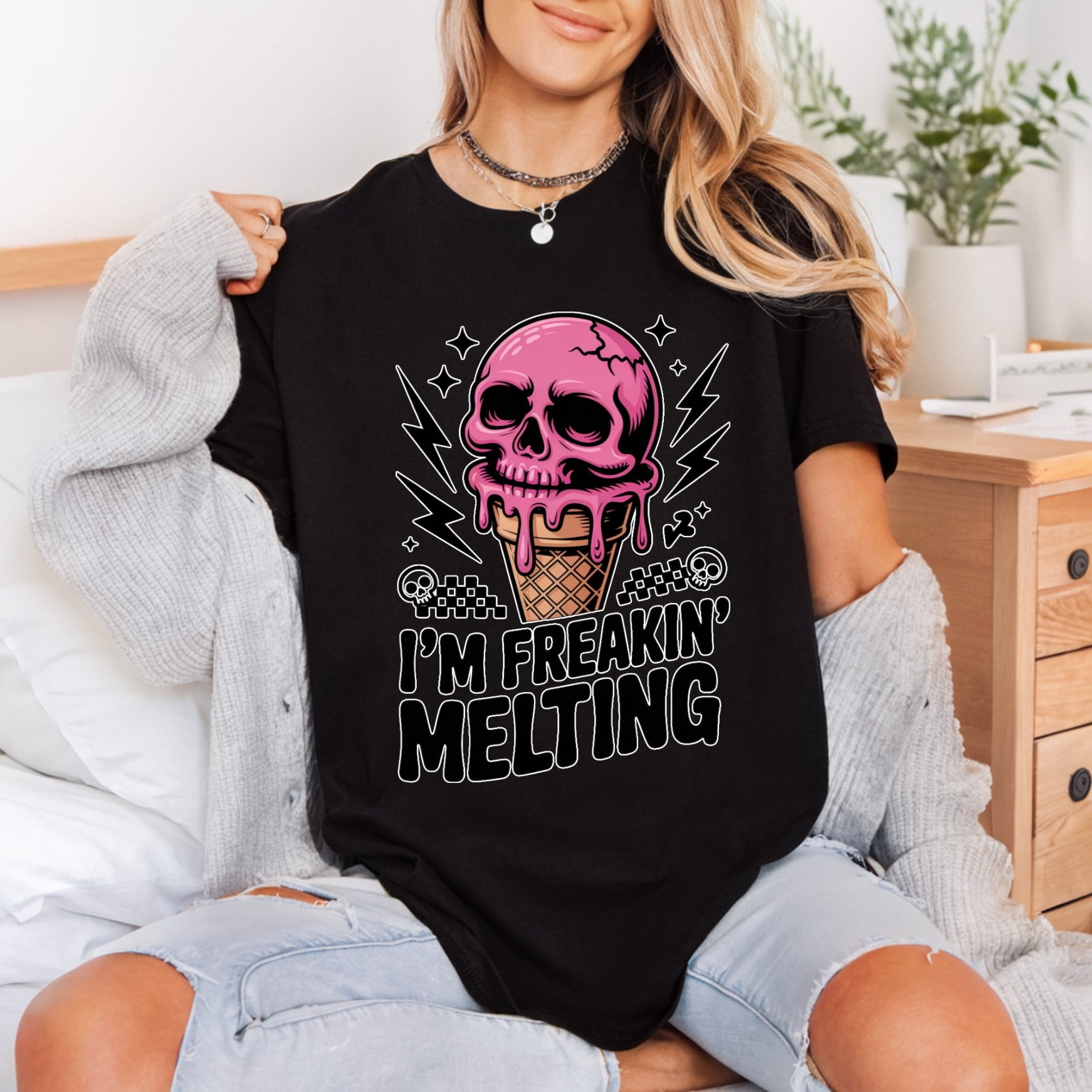 Melting Skull Ice Cream Halloween Funny Ready to Press DTF Transfer for Dtf