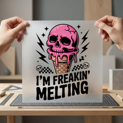 Melting Skull Ice Cream Halloween Funny Ready to Press DTF Transfer for Dtf