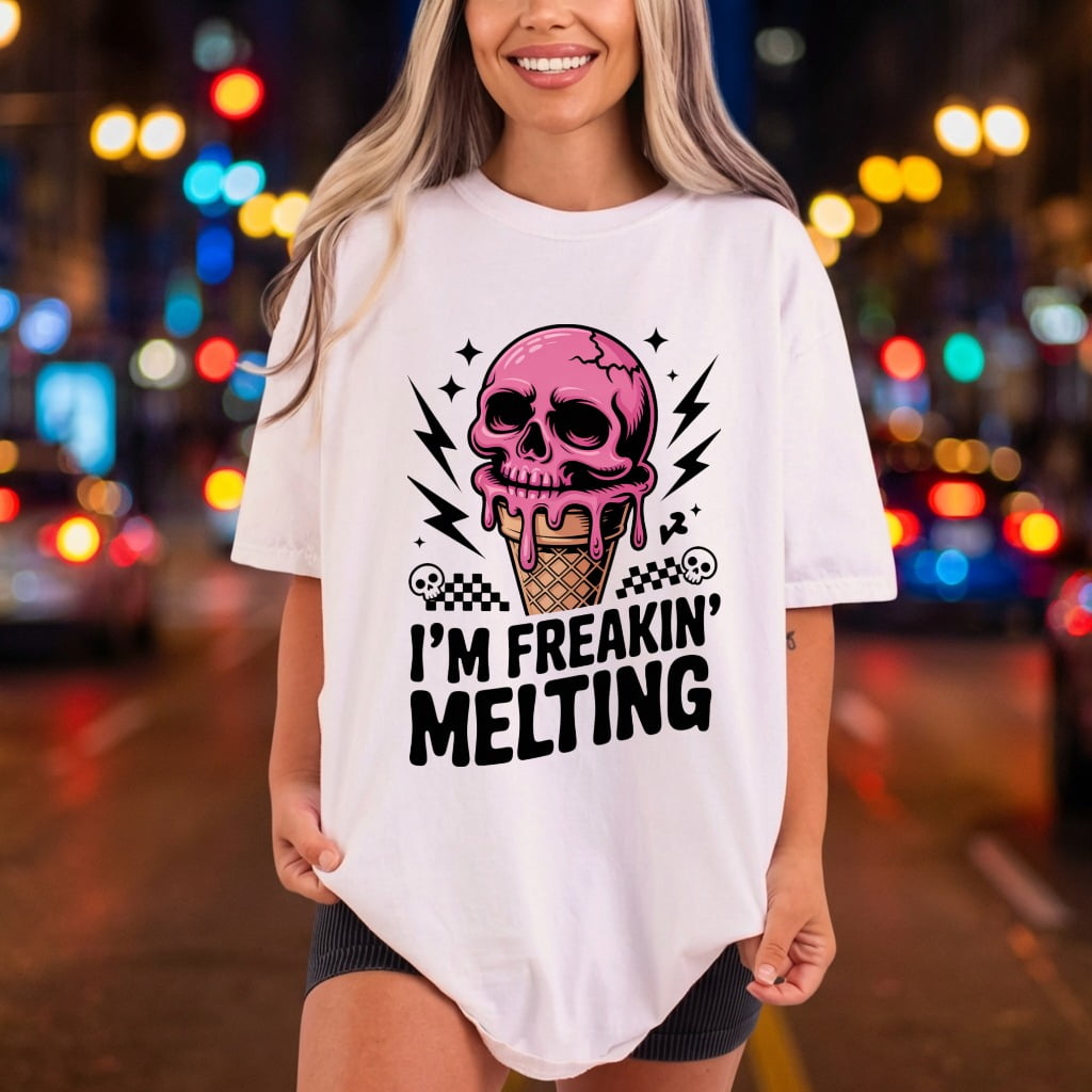 Melting Skull Ice Cream Halloween Funny Ready to Press DTF Transfer for Dtf