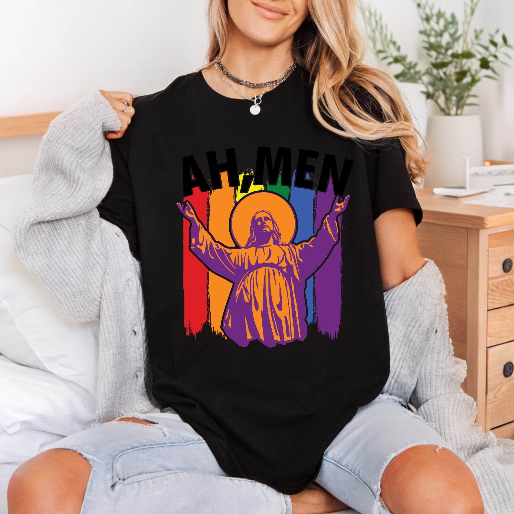 Men Pride Jesus Rainbow Christian Jesus Ready to Press DTF Transfer for Dtf