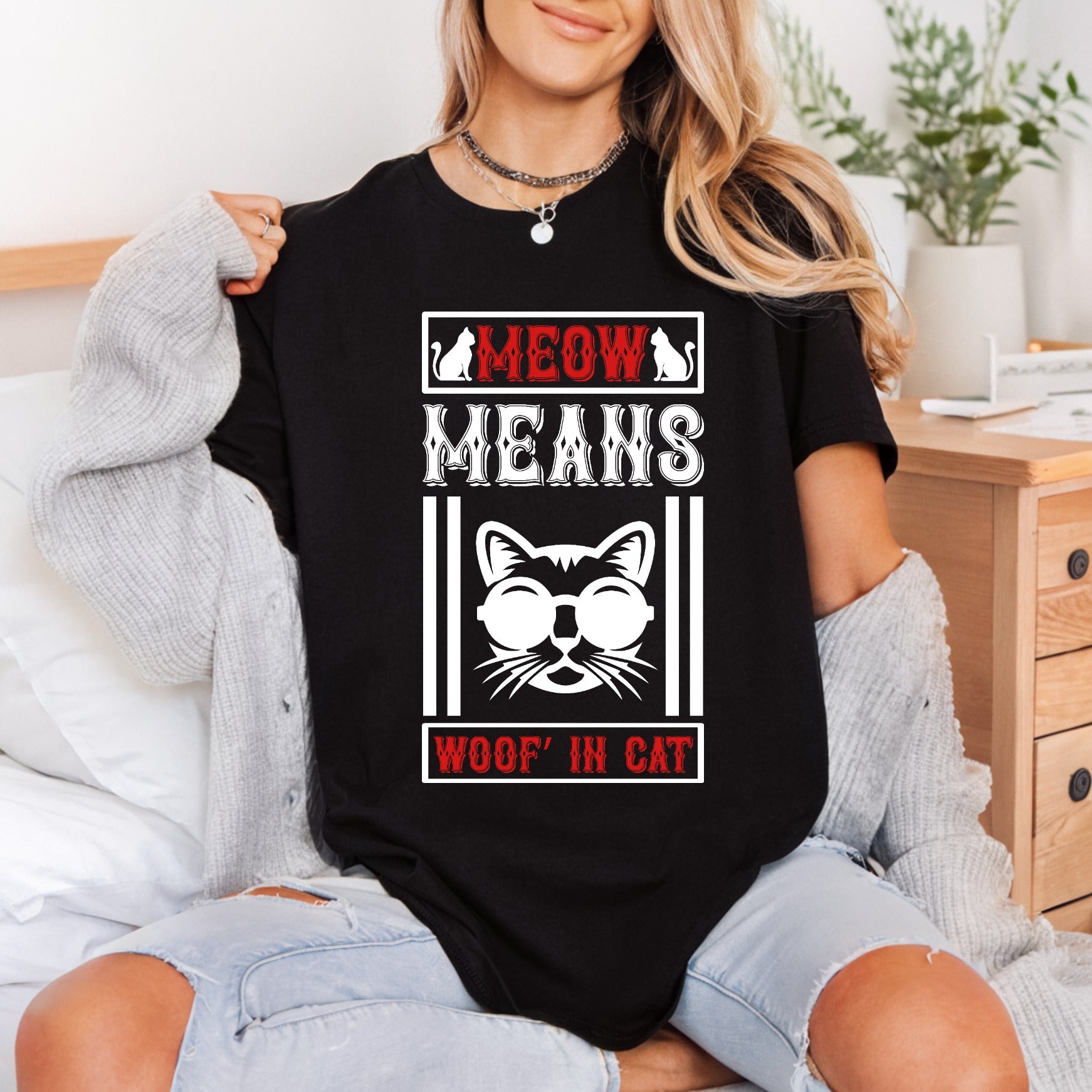Meow Means Woof Cat Mom Dad Ready to Press DTF Transfer for Dtf