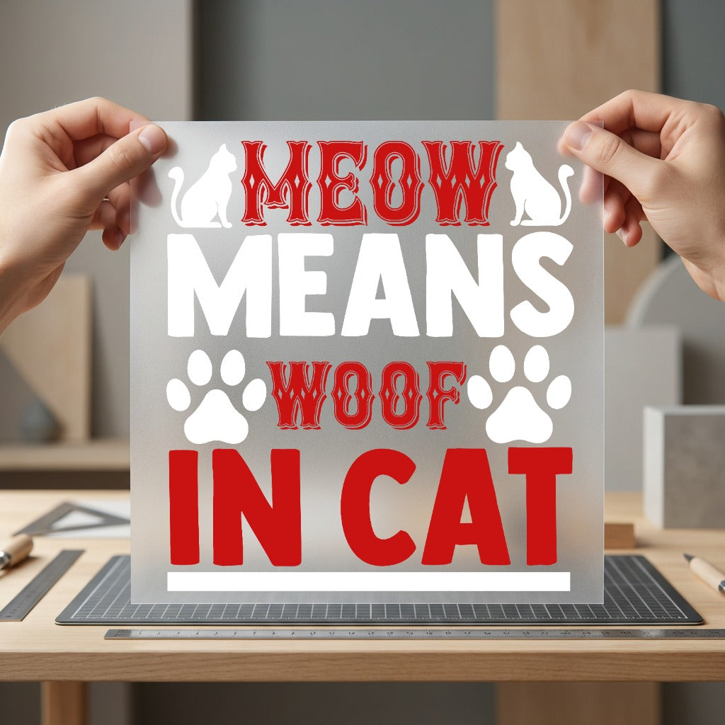 Meow Means Woof Cat Mom Dad Ready to Press DTF Transfer for Dtf