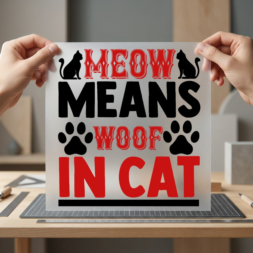 Meow Means Woof Cat Mom Dad Ready to Press DTF Transfer for Dtf