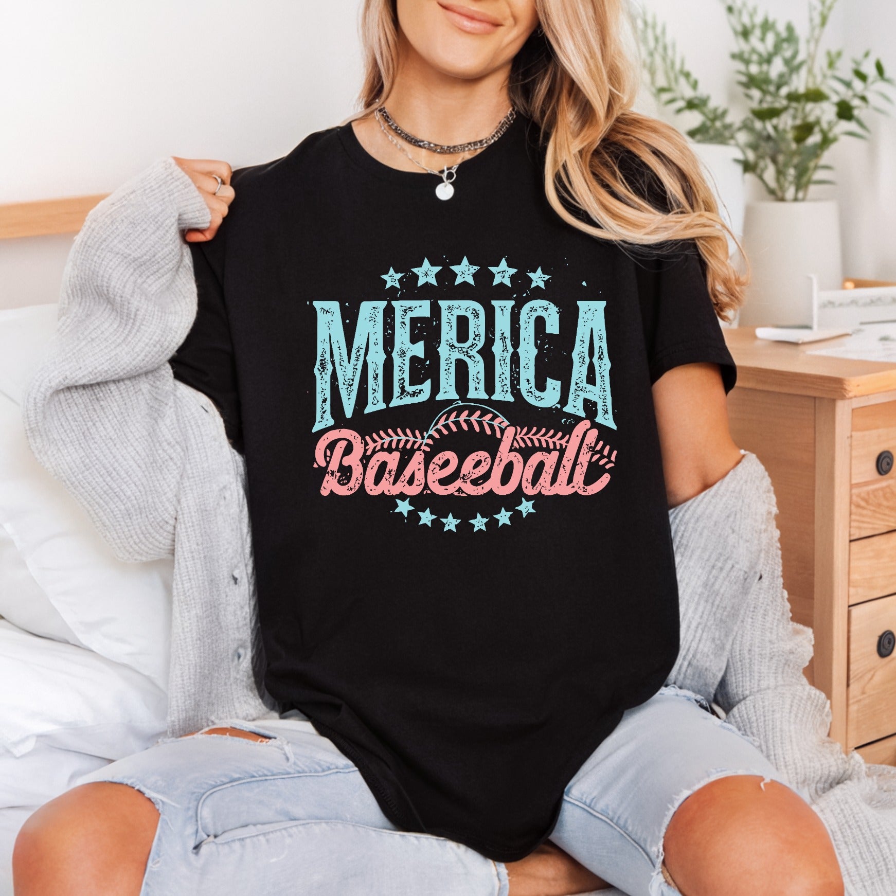 Merica Baseball Retro Distressed 4th Of July Patriotic Ready to Press DTF Transfer for Dtf