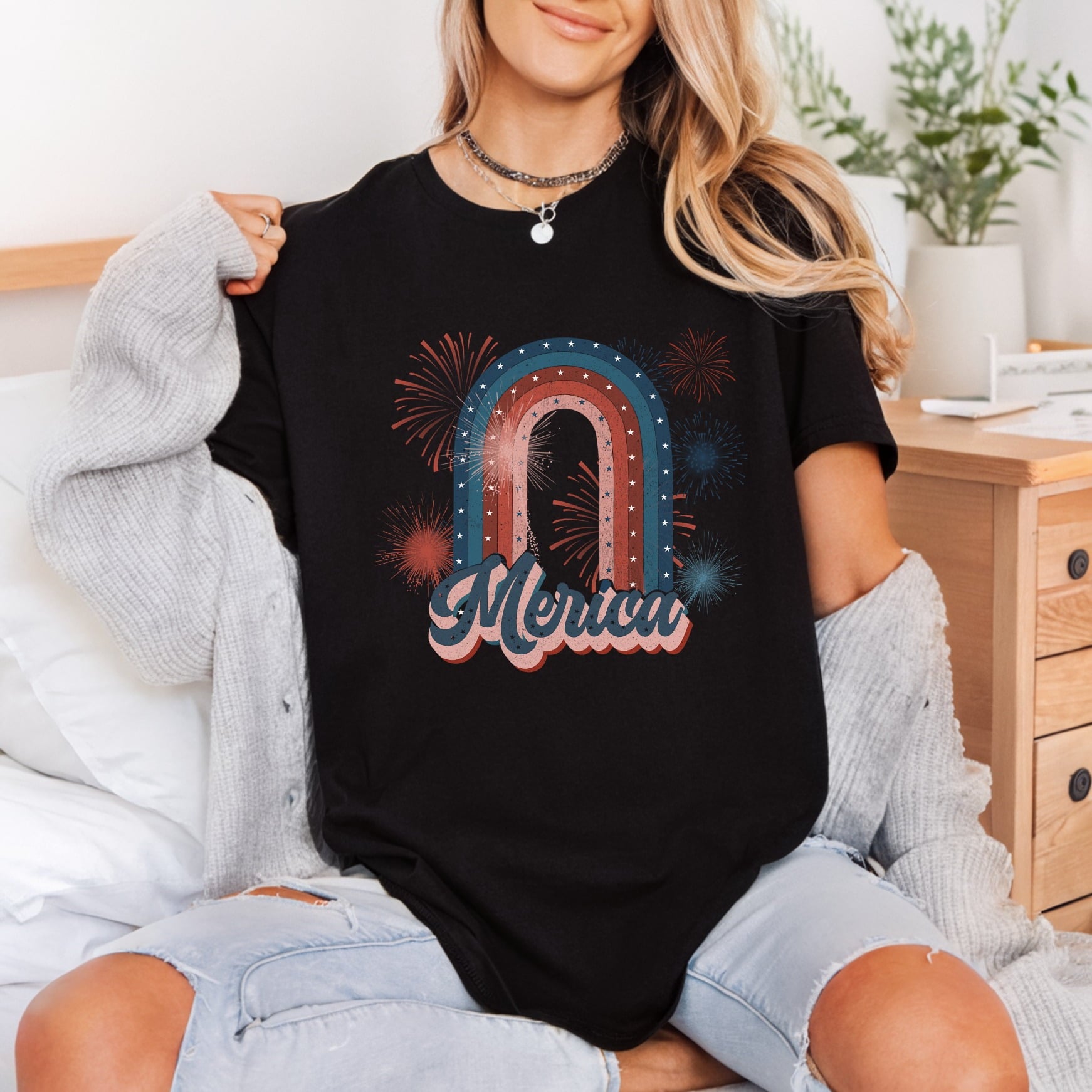 Merica Patriotic Rainbow Retro 4th Of July Patriotic Ready to Press DTF Transfer for Dtf