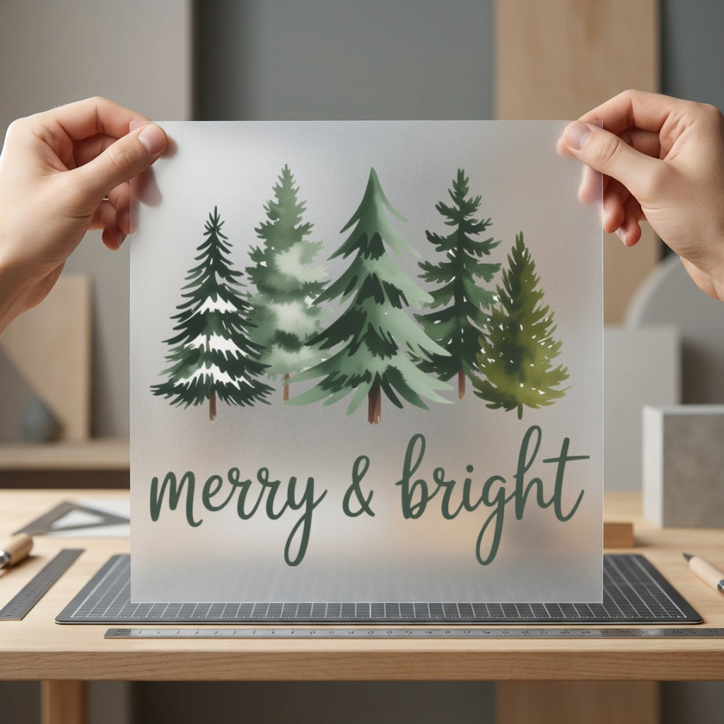 Merry Bright Christmas Trees Christmas Ready to Press DTF Transfer for Dtf