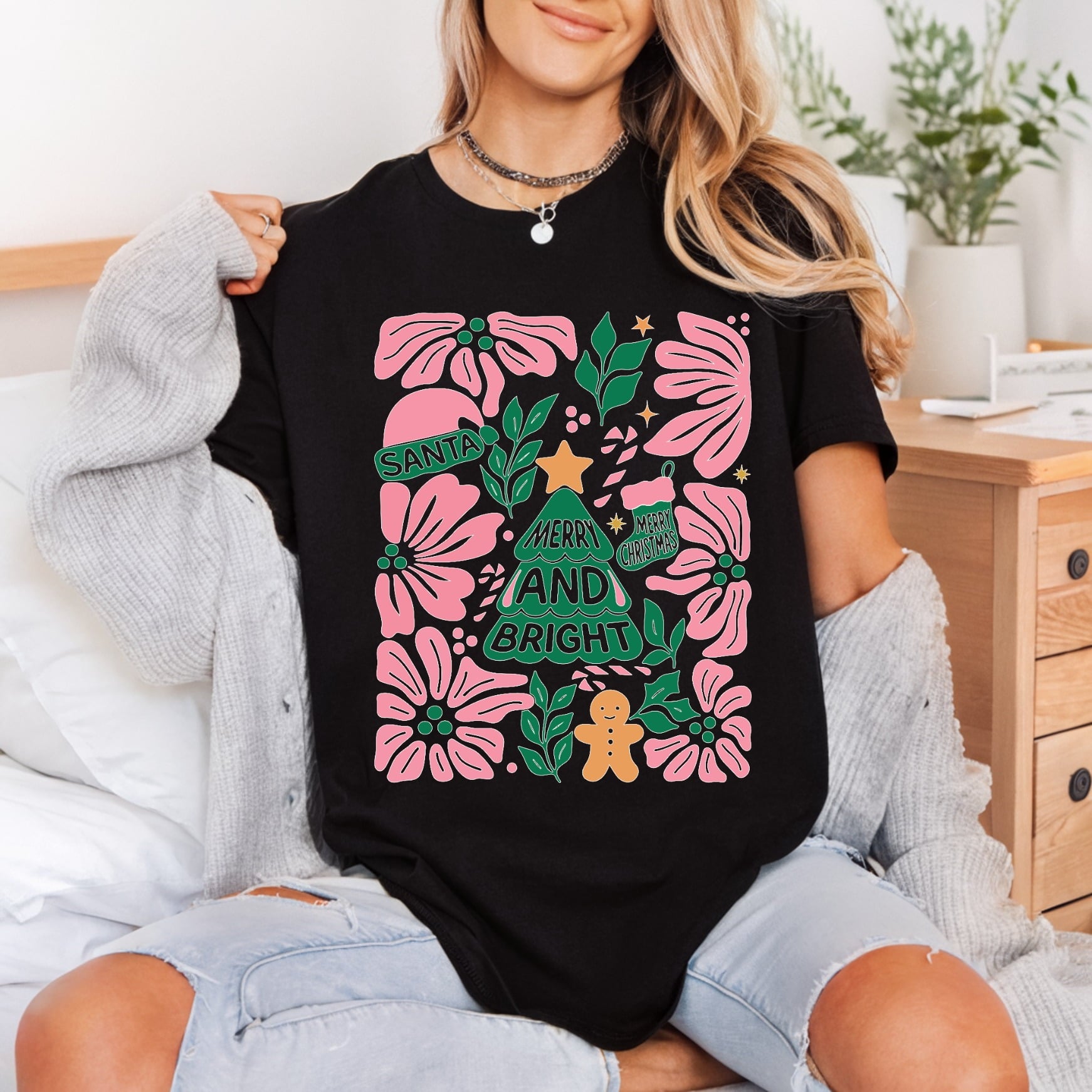 Merry Bright Retro Christmas Christmas Retro Ready to Press DTF Transfer for Dtf