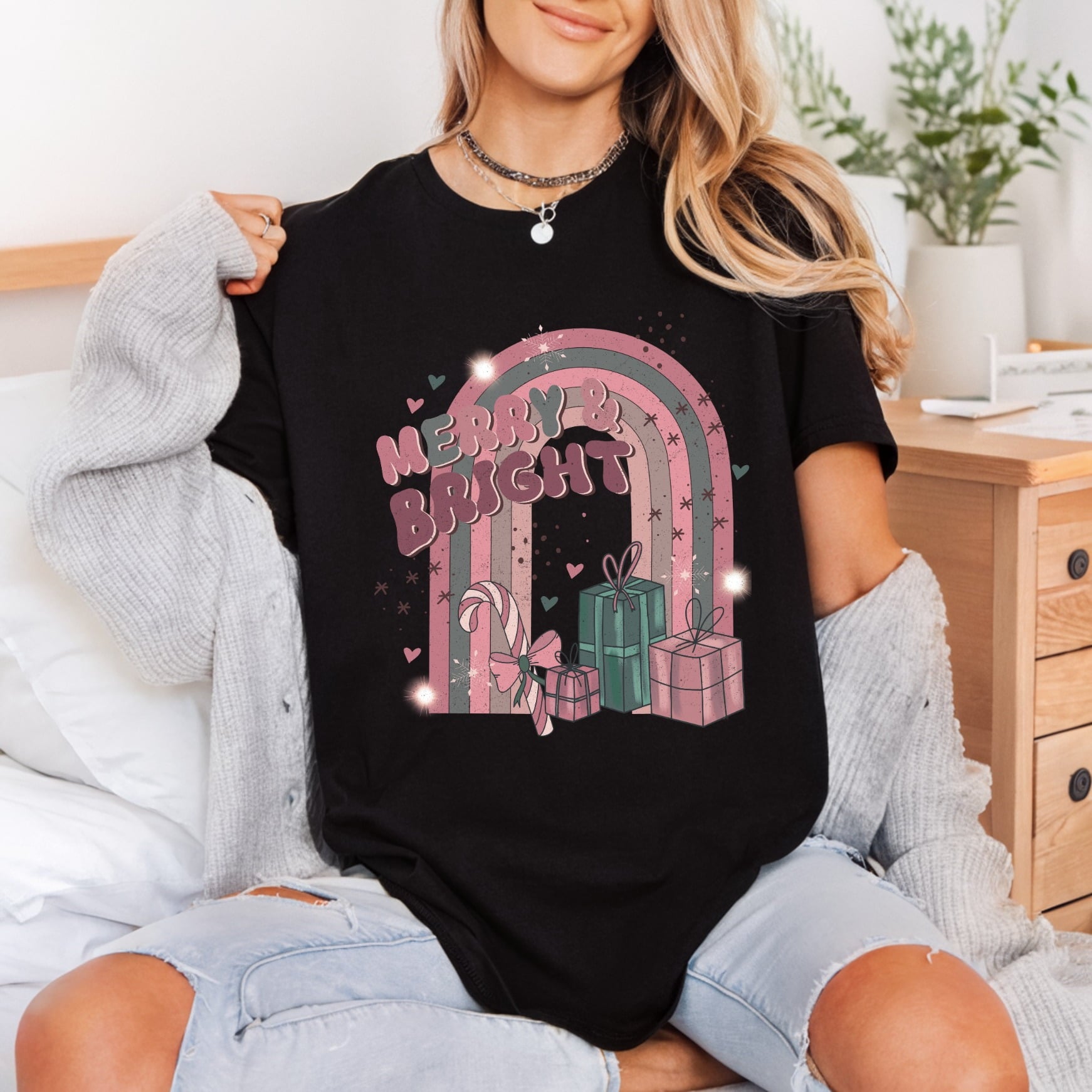 Merry Bright Retro Christmas Christmas Retro Ready to Press DTF Transfer for Dtf