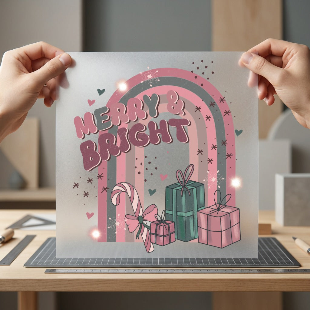 Merry Bright Retro Christmas Christmas Retro Ready to Press DTF Transfer for Dtf