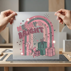 Merry Bright Retro Christmas Christmas Retro Ready to Press DTF Transfer for Dtf