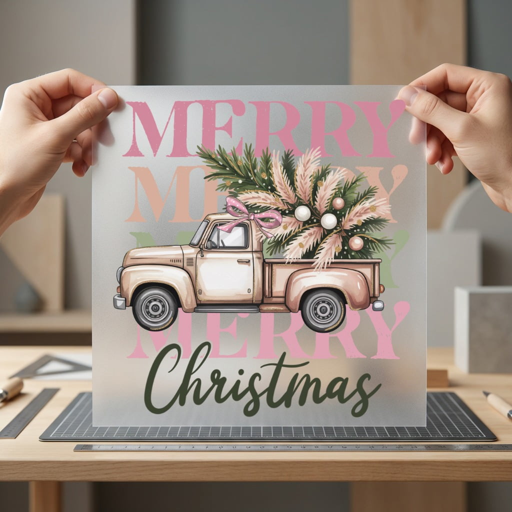 Merry Christmas Boho Truck Christmas Vintage Ready to Press DTF Transfer for Dtf