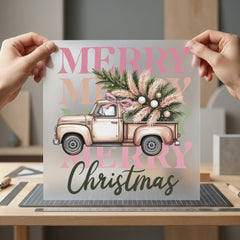 Merry Christmas Boho Truck Christmas Vintage Ready to Press DTF Transfer for Dtf