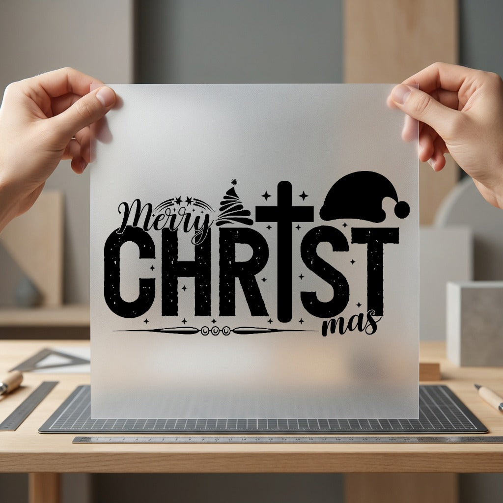 Merry Christmas Cross Festive Faith Christmas Ready to Press DTF Transfer for Dtf